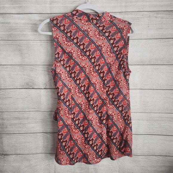 Cato Large Red Floral Sleeveless Wrap Cottagecore Blouse - Picture 8 of 8